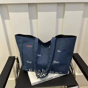 Japanese beautiful casual simple large-capacity handbag 2024 autumn new fashion shoulder bag student tote bag чёрный