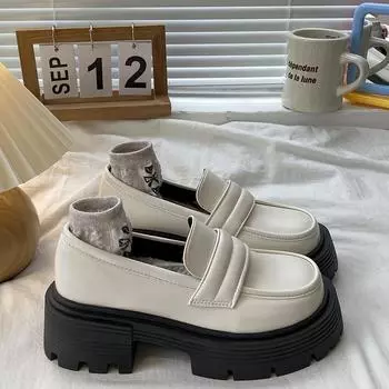 Маленькие кожаные туфли в японском и британском стиле, женские новые туфли без шнуровки на толстой подошве и толстом каблуке в консервативном стиле с большим носком 35 белый