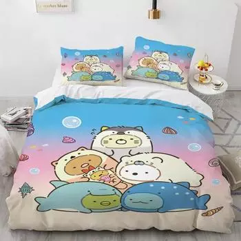 Japanese Cartoon Sumikko Gurashi Anime Bedding Set Kawaii Cute Sumikkogurashis Duvet Cover Quilt Cover Pillowcase Queen King EU single(135x200cm)