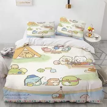 Japanese Cartoon Sumikko Gurashi Anime Bedding Set Kawaii Cute Sumikkogurashis Duvet Cover Quilt Cover Pillowcase Queen King EU Twin 135x200cm