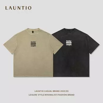 Японская повседневная летняя футболка из чистого хлопка с принтом в виде пены, свободная, с короткими рукавами, для мужчин S чёрный