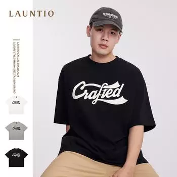 Японская повседневная летняя футболка из чистого хлопка для мальчиков, универсальная с короткими рукавами и ретро-нашивками для мужчин S чёрный