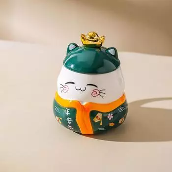 Japanese Creative Lucky Cat Ceramic Mug Cute Cartoon Cup Couple Water Cup with Lid Spoon Gift Coffee Cup 401-500ml