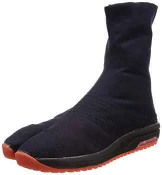 Japanese Cushioned Tabi Shoes Air Jog V 6 Clasps Toe Boots Short Version (6 Wide Women/4.5 Medium Men, Navy)