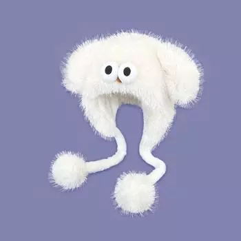Japanese cute big eyes plush Lei Feng hat children autumn and winter thickened warm versatile strap ear hat student tide M (56-58cm) big eyes plush Lei Feng hat белый