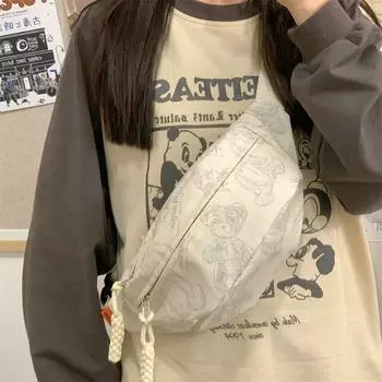 Japanese Cute Canvas Slanted Chest Bag Lightweight Belt Bag Minimalist Casual Small Bags Women s Sports Shoulder Backpack Tide White