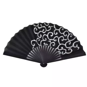 Japanese Fan Arabesque Cloth Fan Summer Fan Yukata Summer Kimono Heat Heat Stroke Prevention 274 [Nagomiya] Men s Approx. 22.5cm Arabesque_Black