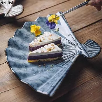 Japanese Fan-shaped Plate Ceramic Sushi Plate Irregular Snack Plate Dim Sum Plates Hotel Restaurant Creative Tableware