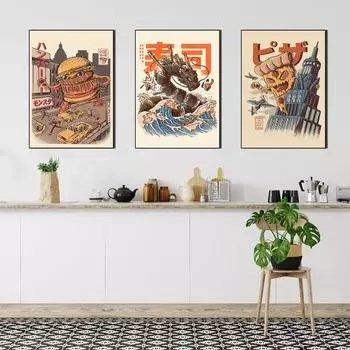 Japanese Food Noodles Cartoon Painting Print Wall Art Canvas Poster Abstrct Picture for Kitchen Dining Room Home Decor Cuadros 21x30cm No Framed