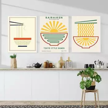 Japanese Food Prints Simple Ramen Line Art Posters Canvas Painting Rairaiken Wall Picture Restaurant Kitchen Home Decoration 21x30cm No Framed