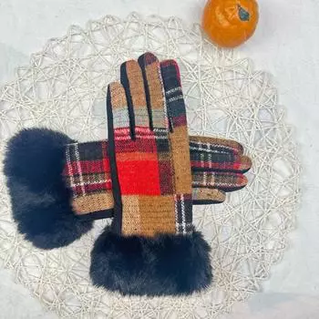 Japanese Girls Plaid Gloves Women S Split Finger Touch Screen Gloves Piled Thickened Warm Women S Gloves