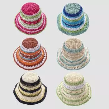 Japanese Hollowed Out Woven Straw Hat For Women s Sweet Summer Outdoor Outings Sun Protection, Fisherman Hat, Foldable Basin Hat M56-58cm синий
