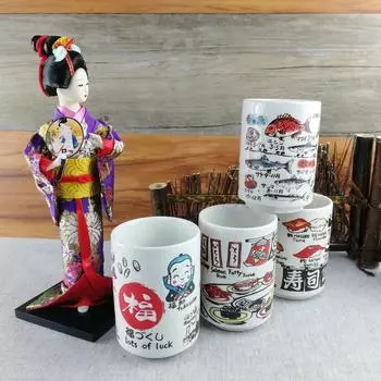 Japanese Impression Ceramic Mugs Creative 300ml Tea Wine Sushi Cup Restaurant Furnishing Articles Travel Gift for Friend