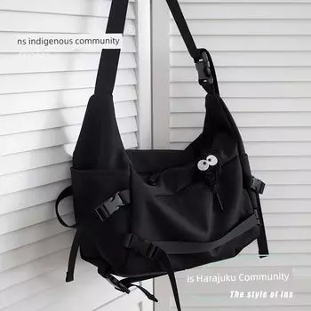 Japanese Ins Parka Functional Large Capacity Trendy Brand Crossbody Bag Male and Female College Students Class Commute Leisure Shoulder Bag Black