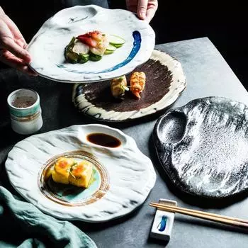 Japanese Irregular Tableware Ceramic Dumpling Special Plate Western Food Plate 11 Inches