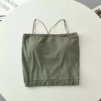 Japanese Lace-up Chest Pad Gyaru Small Sling Tube Top Women Summer Wear-Free Underwear Sexy Inner wear Can Be Worn outside Base Vest Bean Green L