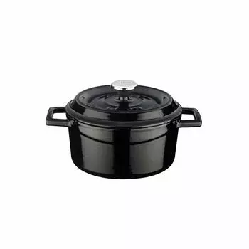 Japanese LAVA Cast Enamel Pot Round Casserole 14cm Shiny Black Gas oven compatible [Authorized product] (direct fire), IH, electric,