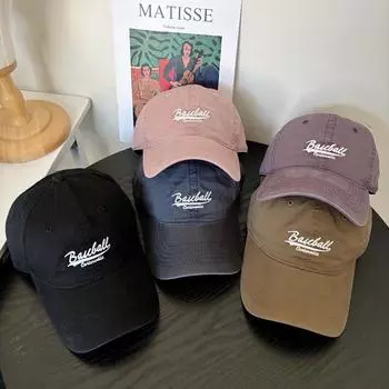 Japanese letter embroidery casual fashion versatile street travel soft top cap unisex baseball cap M56-58cm чёрный