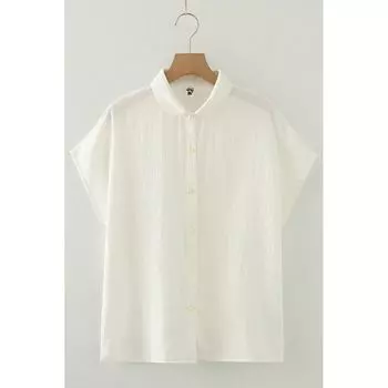 Japanese Loose Double-Layer Cotton Yarn Shirt with Short Sleeves Artsy White L