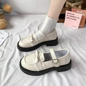 Japanese Mary Jane Small Leather Shoes 2024 Spring Summer New Style Versatile Comfortable Fashion Butterfly Knot Pumps Women s 35 покинуть белый