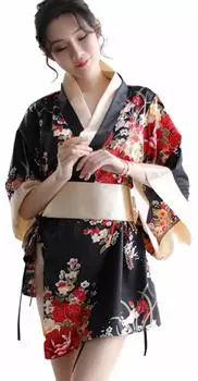 Японское мини-кимоно Сексуальное японское фото Школа Культурное летнее фото Один размер подходит большинству [Леди Ленивый] Одежда, Юката, Кимоно, Хэллоуин, Косплей, чёрный