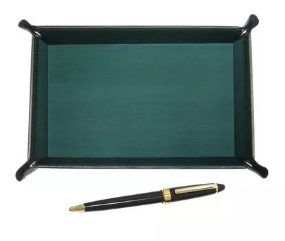 Japanese moss green cowhide pen tray with Neo ballpoint pen D-600 set, black, TRAMG-600B-B