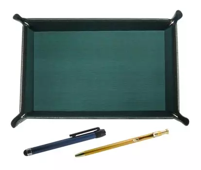 Japanese moss green cowhide pen tray with blue metal touch stick and slim 60 gold ballpoint pen set TRAMG-ALL-SV60KBP