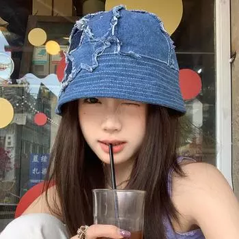 Японские шляпы-ведра с нашивками и нишами Y2K весна-лето уличная мода универсальные солнцезащитные ретро джинсовые кепки для мужчин 56-58cm