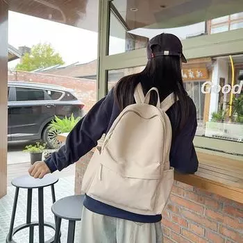 Japanese No Print Style Schoolbag Female College Students Simple Junior High School Students Large Capacity Solid Color Campus Backpack фиолетовый