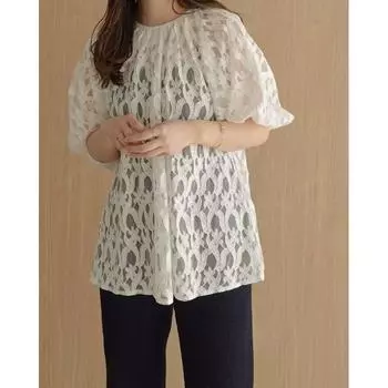 Japanese Order Original Order 2023 Gentle Stylish Niche Style after Middle School Loose Zip Lace Sheer Top Female White (In Stock delivery within 2 days) All yards