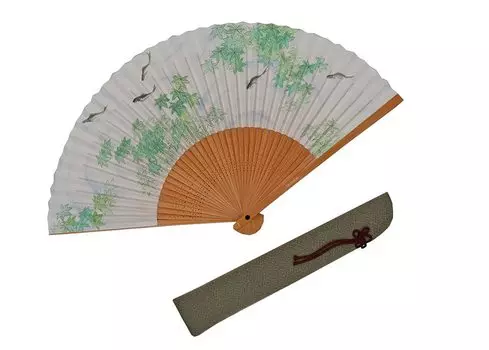 Japanese paper fan maple fan bag set For men (blue pattern), (gray color) белый