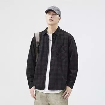 Рубашка с длинными рукавами в японскую клетку, мужская, свободного покроя, большого размера, повседневная, универсальная, куртка, ретро-рубашка, куртка Tide M
