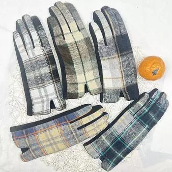 Japanese Plaid Women S Gloves, Thermal Velvet Cycling Gloves, Finger-Divided Touch Screen Thickened, Add Gloves