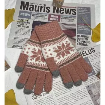 Japanese Quality Fall and Winter Cashmere Touch Screen Gloves Warm Velvet Padded Thickened Men and Women Cold-Proof Cycling Wool Knitting Gloves Pink All yards