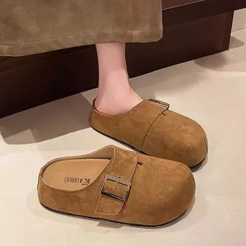 Japanese retro thick-soled half-drag 2025 spring new fashionable soft-soled one-pedal bag head belt buckle versatile slippers 35