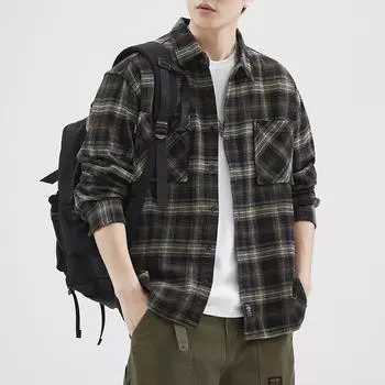 Японская ретро-рубашка для инструментов, мужская универсальная, свободная, большого размера, повседневная, мужская рубашка, куртка, топ-тренд M армия зеленый