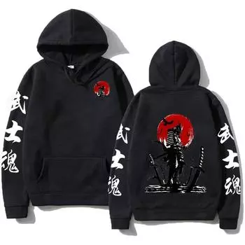 Japanese Samurai Soul Harajuku Pattern Hooded Sweatshirt Outdoor Loose Street Men s Fall and Winter Lian Amo Sweatshirt S