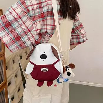 Японский маленький рюкзак женский новый милый милый большой нос щенок мультфильм сумка девочка мягкий сердечко косой спан сумка single package чёрный