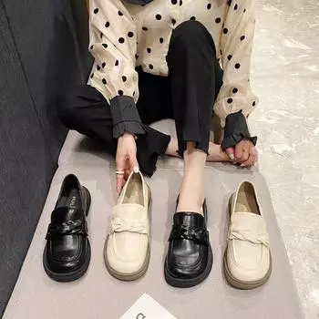 Japanese small leather shoes women s versatile spring new British style retro loafers one-pedal jk single shoes women s 968-55 35 чёрный