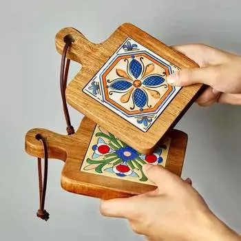 Japanese Solid Wood Tile Insulated Pot Mat Home Vintage Placemat Casserole Mat Heat Resistant Kitchen Table Mat Coaster