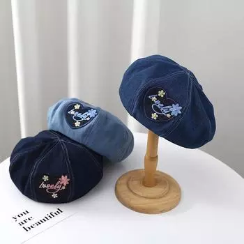 Японская весенне-летняя вышитая буква, модная универсальная шляпа художника, милая милая ковбойская женская берет-кепка Boina Casquette 56-58cm темно-синий