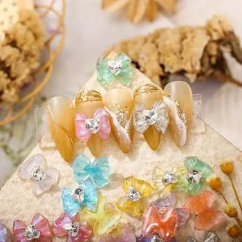 Japanese Style Bow Nail Drills 3D Nails Charms Bowknot Nail Jewelry Crystal Heart Nail Rhinestones серый