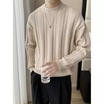 Japanese Style Cable-Knit Sweater Men s Autumn Winter Thicken Lazy Style High-Grade Loose Men s Retro Knitted Bottoming Shirt M хаки