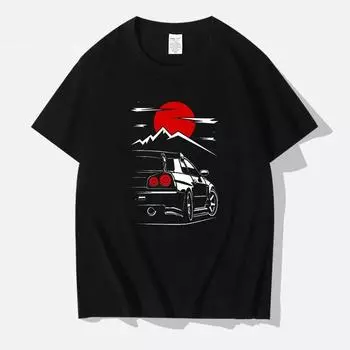 Japanese Style Car Funny T Shirts Back Print Street Wear Original Design Oversize Women Unisex Tops Tee Loose Breathable Tees 4XL чёрный
