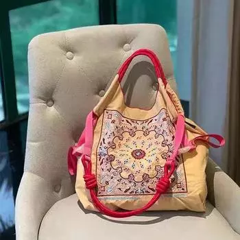 Japanese Style Cashew Flower Embroidered Nylon Eco-Friendly Shoulder Bag Medium