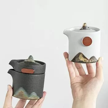 Japanese Style Glazed Painted Remote Mountain Portable Travel Tea Set Vintage Coarse Ceramic Quick Customer Cup Tea Set