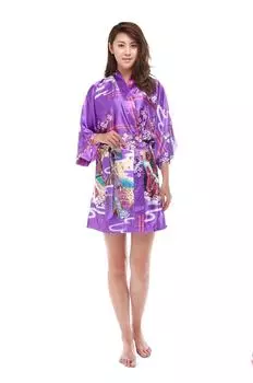 Japanese style gown bathrobe kimono kimono robe free size (free size, purple)