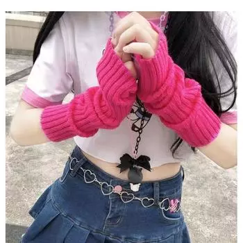 Japanese Style Harajuku Ins Ninja Fingerless Gloves Dark Disco Hip Hop Cool Earth Sun Protection Arm Guard JK Knitting Oversleeve Women Rose Red Gloves All yards