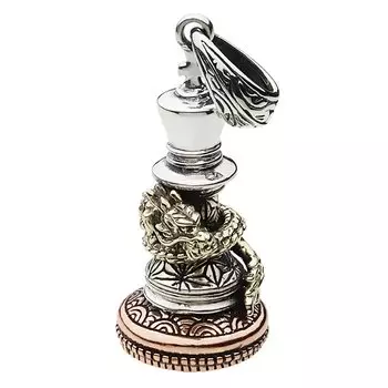 Japanese Style Hemp Leaf Pattern Dragon Chess Pendant fp0570 [Figmart] [Silver Accessories]