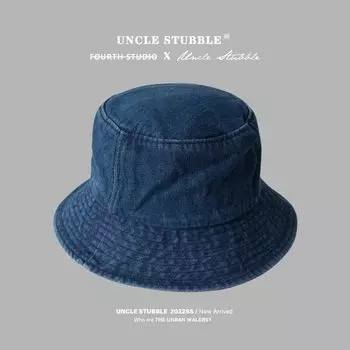 Japanese Style Jean Fisherman Hat Men s Big Brim Show Face Little Girl Plain Face Cover Bucket Hat K-style Easiest for Match Couple Hat Dark blue Default Size